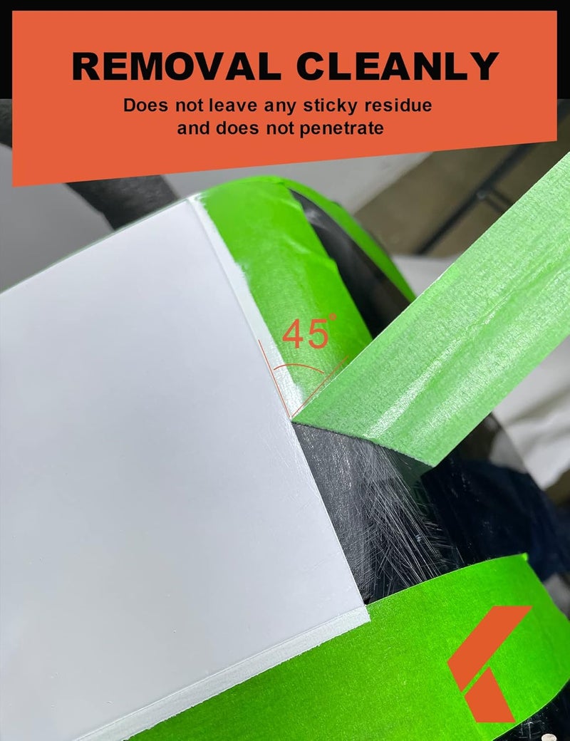 KREFINISH شريط الرسامين لطلاء السيارات الأخضر بدون بقايا شريط ماسك للسيارات لطلاء السيارات - مقاوم للحرارة لورشة الطلاء، 1.41 بوصة × 60 ياردة، 9 لفات - Image 4